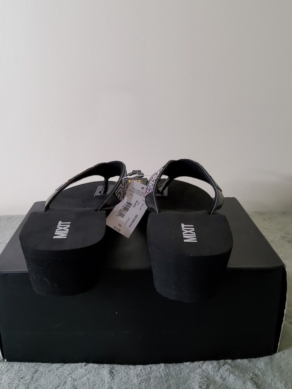 * Mixit Women's Rose Wedge Embellished Rhinestones Sandals Shoes Black Size 10 - Picture 12 of 16